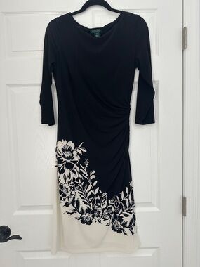 Lauren Ralph Lauren Black Dress with Cream Floral Hem